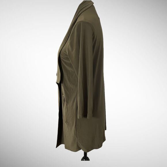 Nina Leonard Green Miracle Matte Jersey Open Front Duster/Jacket Size Medium - Picture 2 of 9